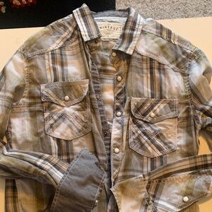 Vintage Men's Casual Plaid Shirt - Green and Brown